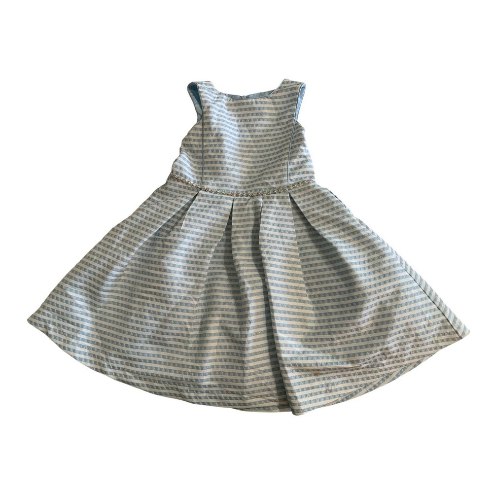 Pippa & Julie Dress Girls Size 6 Blue White Striped Pleated Party Formal Sparkle